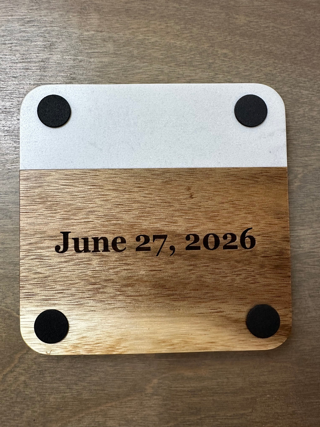 Wood and Marble Coasters - Set of 4